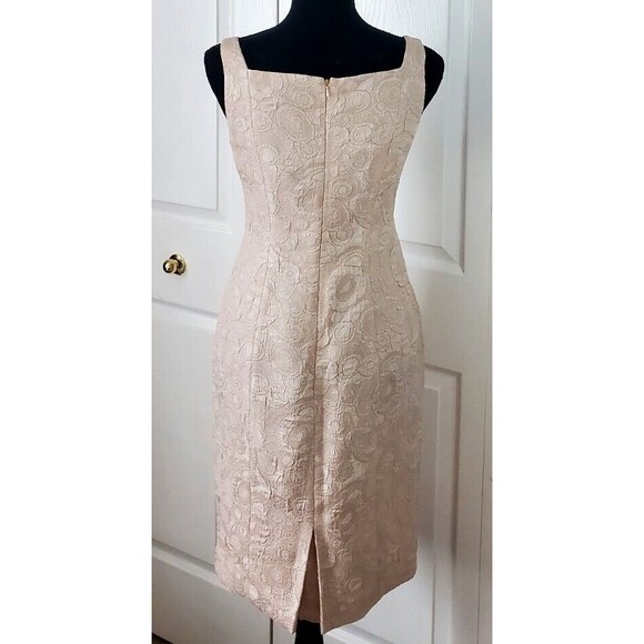 Evan Picone Womens Petite 4P Cocktail Dress Beige Lined Sleeveless ALine Bodycon - Picture 4 of 7